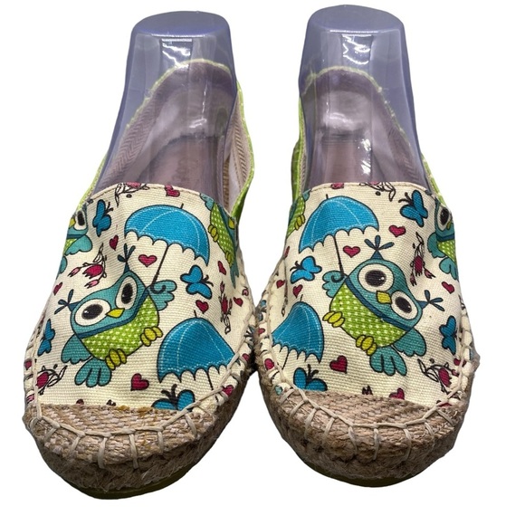 Cotto Owl Print Canvas Espadrille EU 41 Green White Blue - Picture 3 of 7